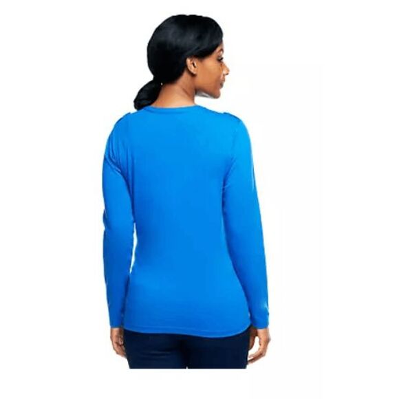 Denim & Co Womens 3X Essentials Round Neck Tee Rich Blue Shoulder Epaulets NWT - Picture 1 of 6